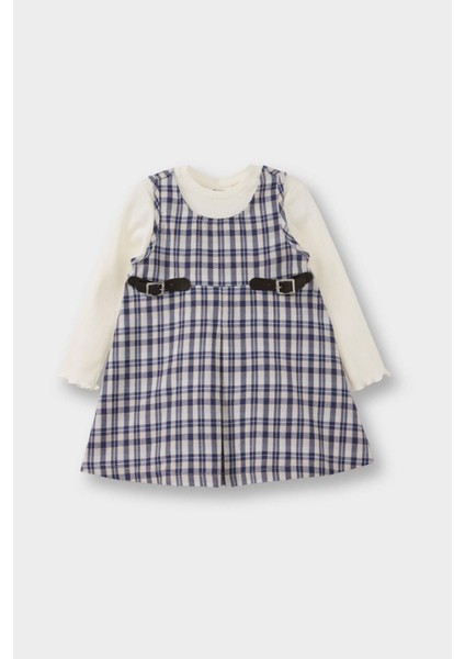 Kız Bebek 2'li Takım Uzun Kollu Tişört Kareli Elbise G3170A525WN