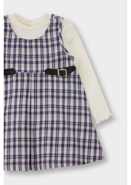 Kız Bebek 2'li Takım Uzun Kollu Tişört Kareli Elbise G3170A525WN modelleri