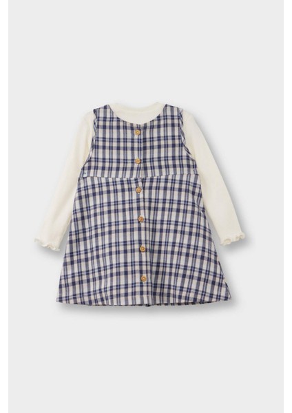 Kız Bebek 2'li Takım Uzun Kollu Tişört Kareli Elbise G3170A525WN fırsatları