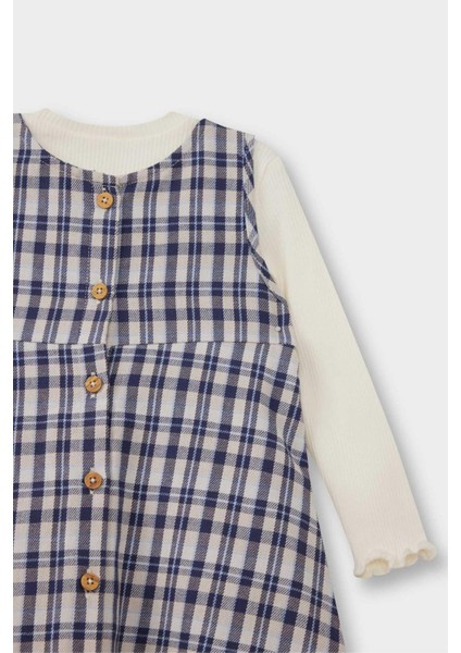 Kız Bebek 2'li Takım Uzun Kollu Tişört Kareli Elbise G3170A525WN indirimleri