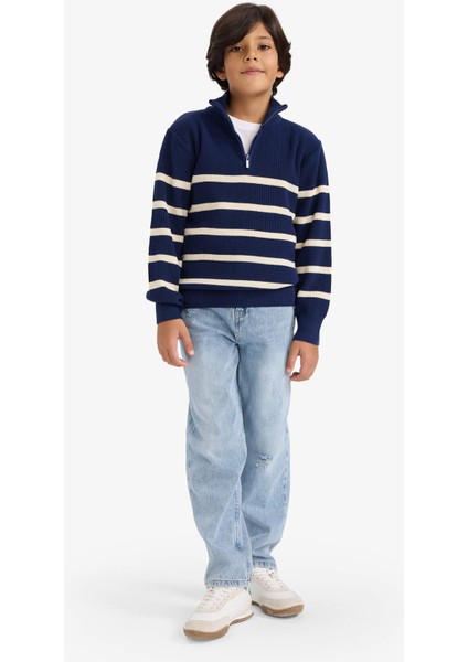 Erkek Çocuk Yarım Fermuarlı Çizgili Triko Kazak G3076A825WN fiyatları