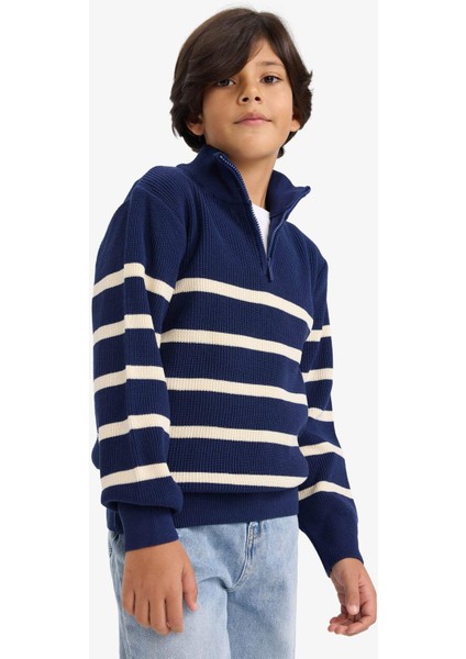 Erkek Çocuk Yarım Fermuarlı Çizgili Triko Kazak G3076A825WN modelleri