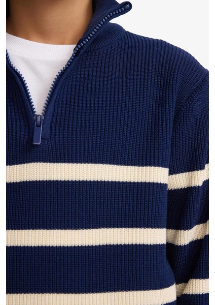 Erkek Çocuk Yarım Fermuarlı Çizgili Triko Kazak G3076A825WN fırsatları