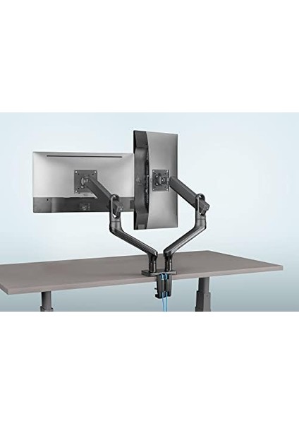 Monitör Tutucu, Masa Kelepçesi, Çift Montajlı, Gazlı Amortisör, USB Bağlantı Noktası, 32 Inçe Kadar, Uzay Grisi modelleri