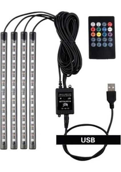Car Accesories USB Girişli 9 Ledli Araç Içi Sese Duyarlı Ayak Altı Rgb LED Aydınlatma
