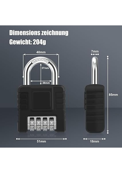 Asma Kilit 4 Haneli Şifreli Kilit, Şifreli Kodlu Ağır Hizmet Tipi Asma Kilit, Tek Tuşla Kilit Açma, Kilitli Dolaplar, Kapılar Için Hava Koşullarına Dayanıklı Şifreli - Gümüş fiyatları