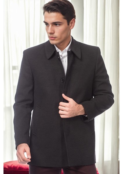 PLT9206 Dewberry Erkek Palto-Antrasit
