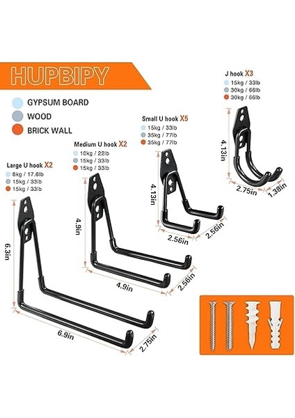 12'li Ağır Hizmet Garaj Kanca Askı Seti, Güçlü Metal Kare ve Oval Kavisli Depolama Kancaları fiyatları
