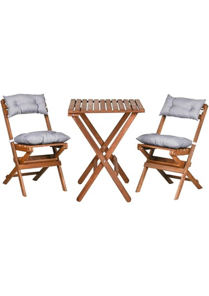 Ahşap Katlanır Minderli Bistro Set, 3 Parça Masa Sandalye Takımı, 65X55X70 cm Masa, Ceviz Gri fiyatları