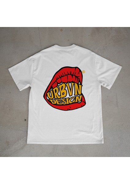 Vampir Tasarım Baskılı Beyaz Oversize T-Shirt