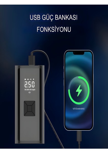 150 Psı Şarjlı Hava Kompresörü 4500MAH | LCD Ekranlı Taşınabilir Lastik Şişirme Pompası fiyatları