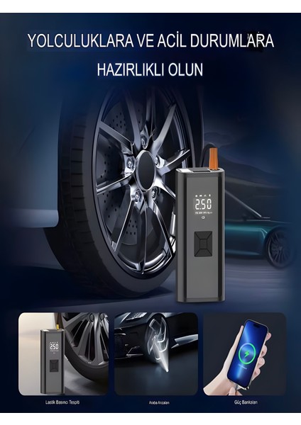 150 Psı Şarjlı Hava Kompresörü 4500MAH | LCD Ekranlı Taşınabilir Lastik Şişirme Pompası modelleri