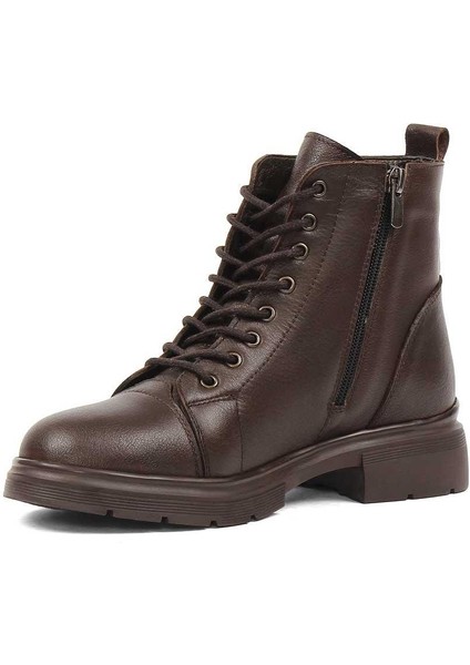 Kadın Kahverengi Çift Fermuarlı Deri Bot modelleri