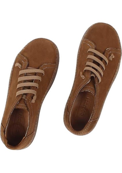 Kadın Kahverengi Bağcıklı Kalın Tabanlı Nubuk Deri Ayakkabı