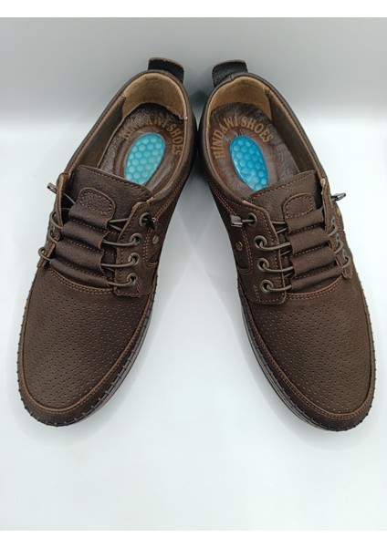 Içi Dışı Hakiki Deri Jelli Taban Lastikli Bağcıklı Erkek Yazlık Rahat Günlük Hafif Çarık Ayakkabı