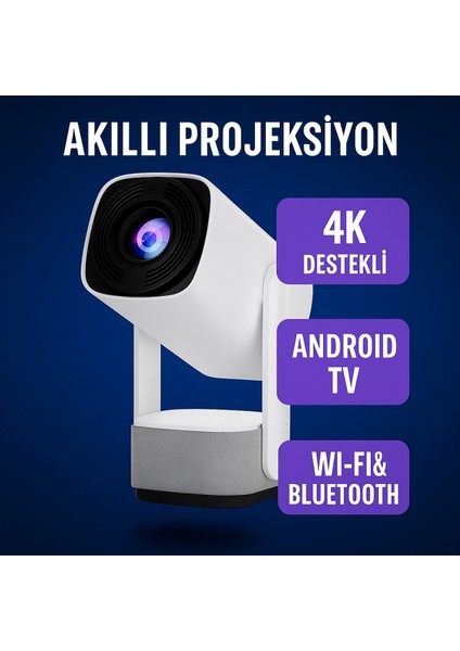 K2 Android Sistemli Projektör | 4K Destekli, 1080P Hd, Taşınabilir ve Bataryalı Projeksiyon Cihazı