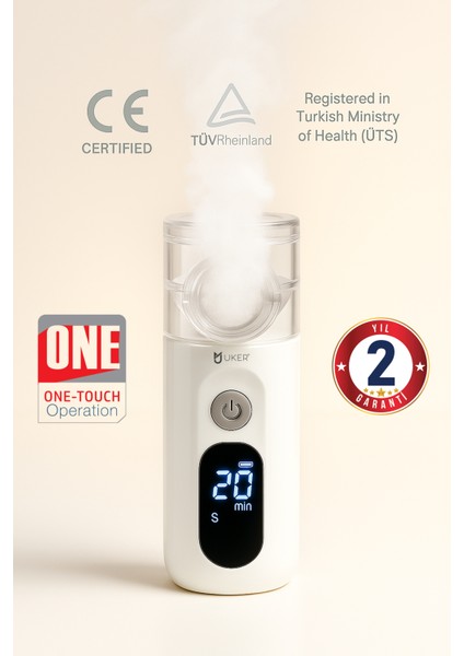 Dijital Ekranlı Sessiz Mesh Nebulizer | CE & TÜV Onaylı, ÜTS Kayıtlı, Şarjlı, Çocuk ve Yetişkin Kullanımına Uygun