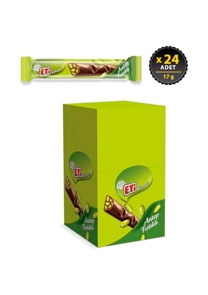 Eti Çikolata Antep Fıstıklı Sütlü Çikolata 17 G x 24 Adet