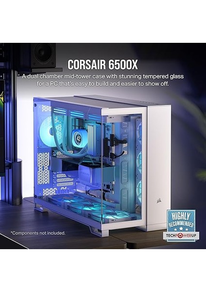 6500X Mid-Tower Atx Çift Bölmeli Pc Kasası - Panoramik Temperli Cam - Ters Bağlantı Anakart Uyumlu - Fan Dahil Değildir - Beyaz fiyatları