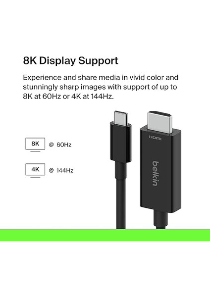 Usb-C - HDMI 2.1 Kablo, 60 Hz'de 8k Için 2 M Kablo, 144 Hz'de 4k, Hdr, Hbr3, Dsc, Hdcp 2.2, Macbook, iPad Pro ve Diğer Usb-C Cihazları ile Uyumlu fiyatları