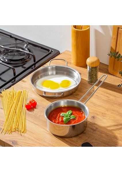 Paslanmaz Çelik Kaçerola ve Sahan Seti - Yumurta Sahan ve Sos Tavası 14-18 cm