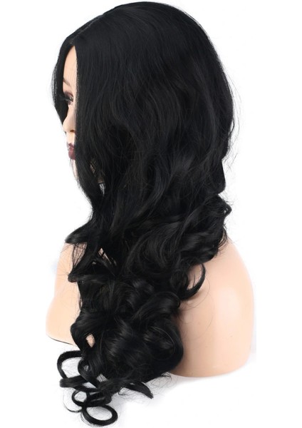 Dalgalı Perçemsiz Uzun Fiber Sentetik Peruk - Koyu Kestane fırsatları