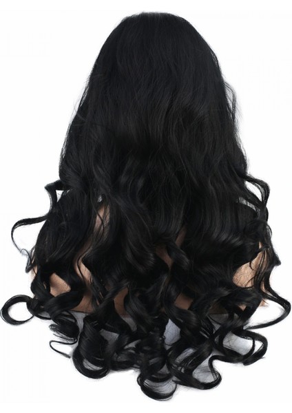 Dalgalı Perçemsiz Uzun Fiber Sentetik Peruk - Koyu Kestane indirimleri