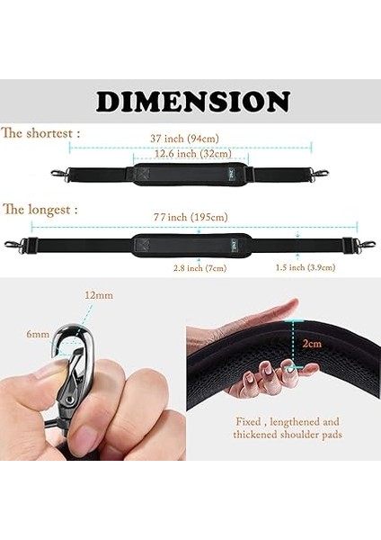 77 Inç Omuz Askısı Evrensel Çanta Askısı, Sabit Pedli Ultra Kalın Artı Uzun ve Nefes Alabilir Yastık, Dizüstü Bilgisayar Için Evrensel Yedek Çanta Askısı, Bagaj, Crossbody -Siyah fiyatları