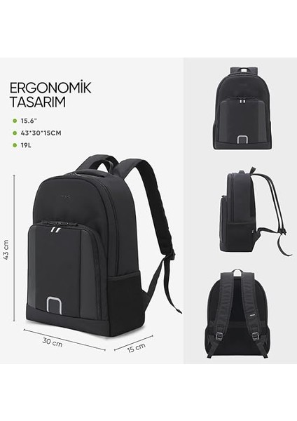 Luna Eco MCE-1201 Çevre Dostu Reflektörlü Laptop Çantası, Seyahat Sırt Çantası, Macbook Sırt Çantası, Erkek Kadın 15.6 Inç Bilgisayar Çantası, Siyah modelleri