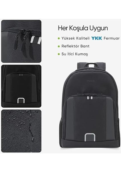 Luna Eco MCE-1201 Çevre Dostu Reflektörlü Laptop Çantası, Seyahat Sırt Çantası, Macbook Sırt Çantası, Erkek Kadın 15.6 Inç Bilgisayar Çantası, Siyah fırsatları