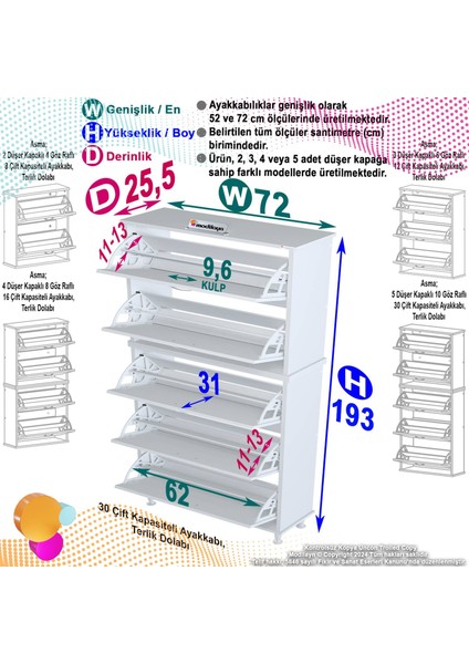 Varbi Umay' 2 Li Antre Hol 72X205X26 Cm’ Lik 5 Düşer Kapak 10 Göz Raflı Ayakkabılık indirimleri