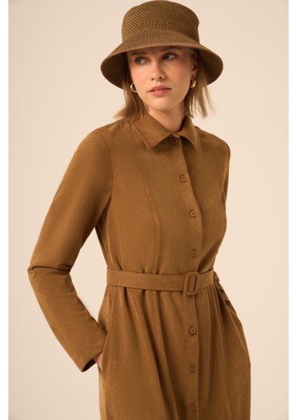 Örme Süet Elbise Kahve 31235