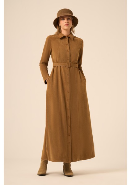 Örme Süet Elbise Kahve 31235 modelleri