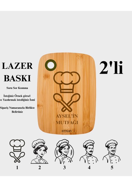 Bambu Chop 2'li Kesme Tahtası Özel Isimli Tasarımlı Özel Isimli Tasarımlı
