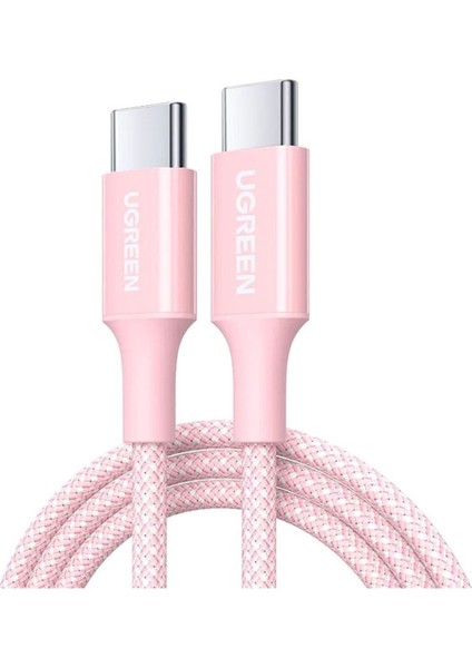 Usb-C 100W 5A Qc Pd Örgülü Hızlı Şarj Kablosu, 1 Metre, Pembe, 65251