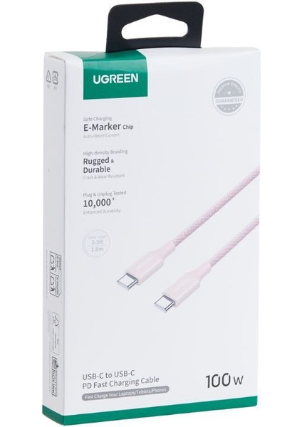 Usb-C 100W 5A Qc Pd Örgülü Hızlı Şarj Kablosu, 1 Metre, Pembe, 65251 fiyatları