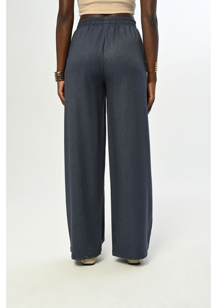 Kadın Beli Lastikli Bol Paça Simli Düz Renk Pantolon fırsatları