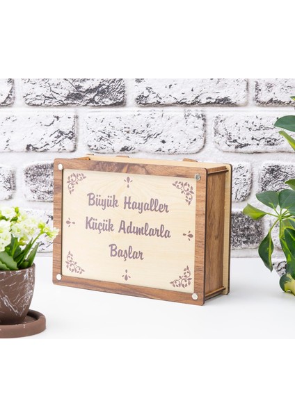 Hedef Kumbarası Ahşap-Krem Rengi Ahşap Kilitli