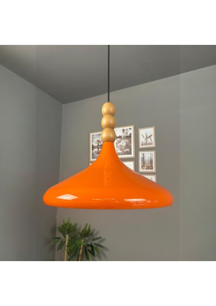 Champion Parlak Turuncu Ahşap Boncuklu Tekli Avize Sarkıt Salon Mutfak Butik Aydınlatma Avizeler