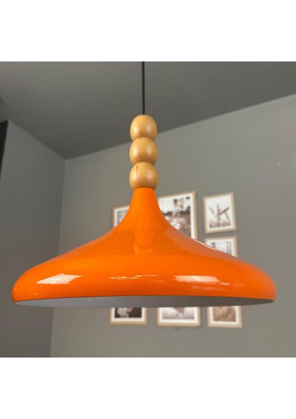Champion Parlak Turuncu Ahşap Boncuklu Tekli Avize Sarkıt Salon Mutfak Butik Aydınlatma Avizeler modelleri