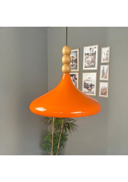 Champion Parlak Turuncu Ahşap Boncuklu Tekli Avize Sarkıt Salon Mutfak Butik Aydınlatma Avizeler fırsatları