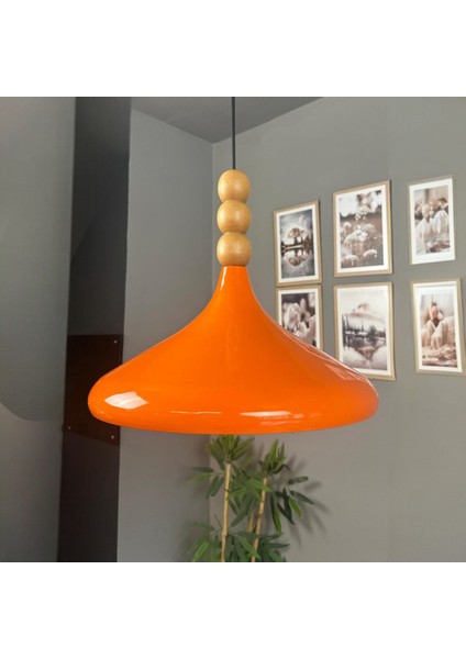 Champion Parlak Turuncu Ahşap Boncuklu Tekli Avize Sarkıt Salon Mutfak Butik Aydınlatma Avizeler indirimleri