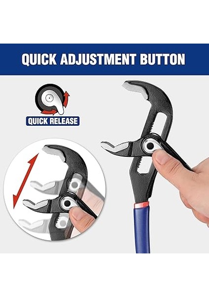 Su Pompası Pensesi Seti, Boru Anahtarı, Ayarlanabilir Mafsallı, Su Pompası Pensesi Seti 200 mm ve 250 Mm, Hızlı Gerici, Kavisli Çene, 2 Parçalı fırsatları