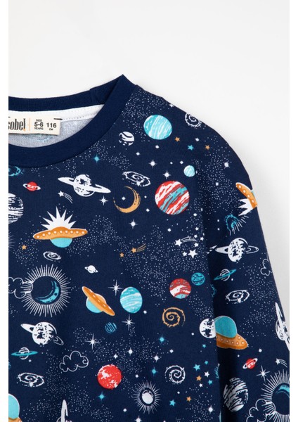 Çocuk Pijama Takımı Uzay Desenli Uzun Kollu 2'li Set Pijama Takımı Lacivert 3-13 Yaş fiyatları