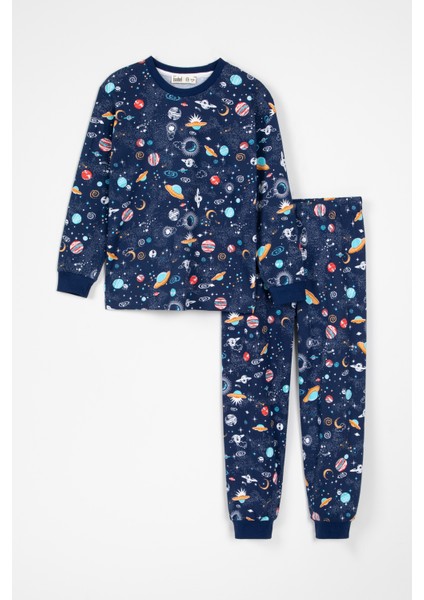 Çocuk Pijama Takımı Uzay Desenli Uzun Kollu 2'li Set Pijama Takımı Lacivert 3-13 Yaş modelleri