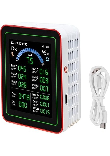 Kalitesi Ölçer 18 In 1 Co2 Tvoc Hcho Pm2.5 PM10 Sıcaklık Nemli Tespit Test Cihazı Iç Mekan Pilli Veri Depolama LCD Ev Ofis Arabası Için