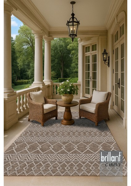 Kahverengi Iskandinav Tarzı Kilim Desenli Yolluk Lateks Halı