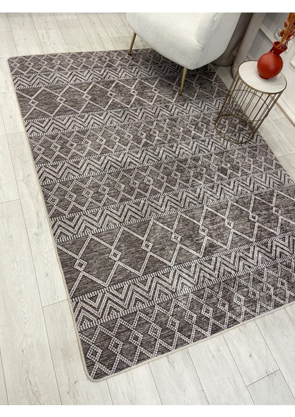 Kahverengi Iskandinav Tarzı Kilim Desenli Yolluk Lateks Halı indirimleri