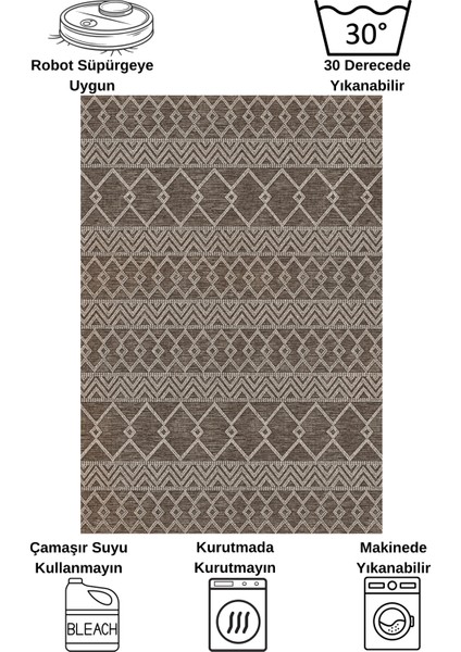 Kahverengi Iskandinav Tarzı Kilim Desenli Yolluk Lateks Halı