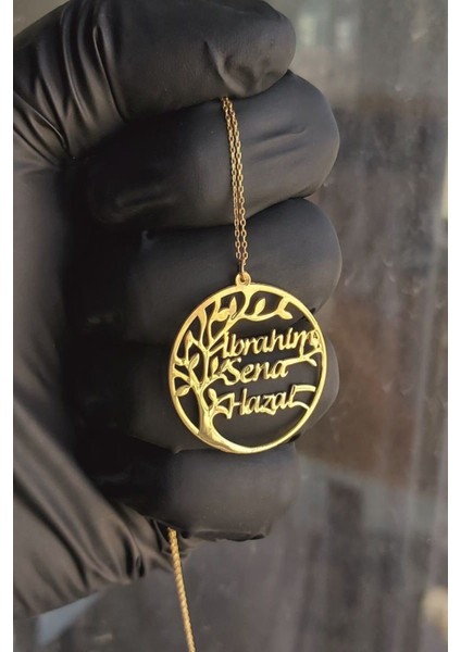 925 Ayar Gümüş 24 Ayar Altın Kaplama Isimli Hayat Ağacı Kolye